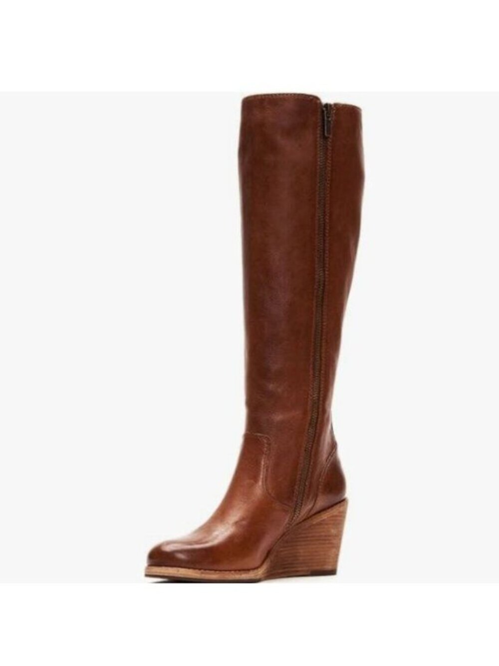 Brown Women Comfortable Side Zipper Wedge High Heel Point Toe Fancy Boot